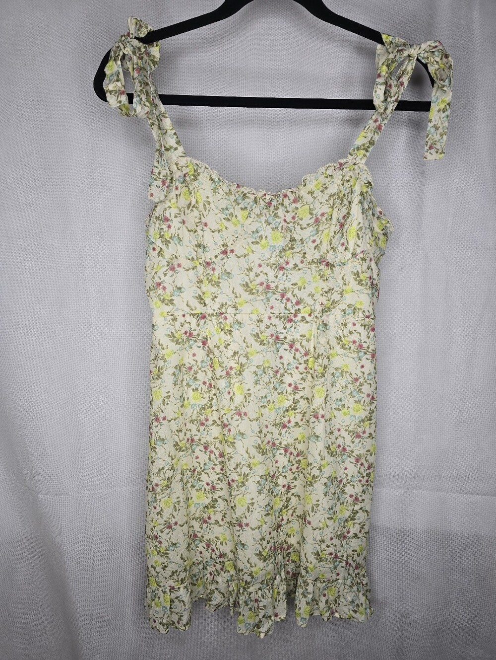 NWT Wild Fable Mini Sundress Cream Floral Sleeveless Tie Shoulder Cottagecore S